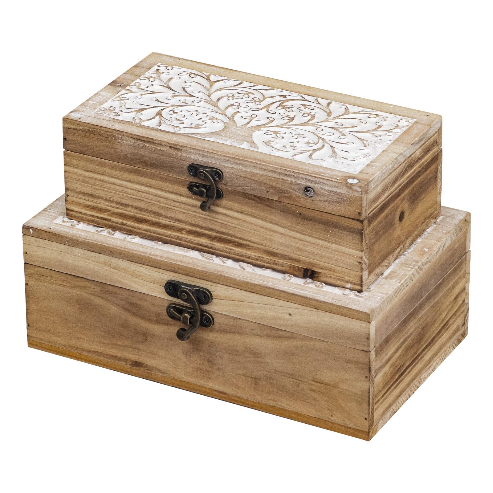 デコパージュꔛ‬ꕤインテリア雑貨♡フタ付スリムBOX♡スズラン♡リメイク Amazon.com: MODE HOME 2 Piece Tree of Life Carved Wooden Keepsake